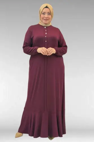 62006 Büyük Beden Önü Çıma Detaylı Penye Elbise - Bordo - 1
