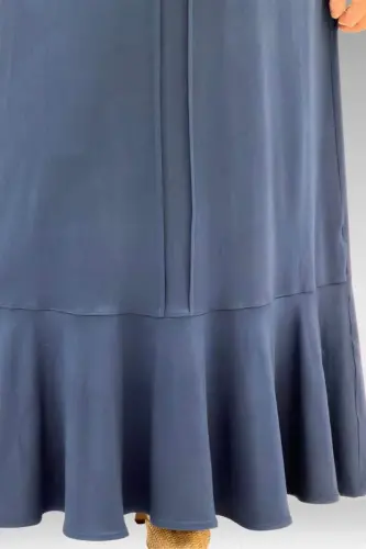 62006 Büyük Beden Önü Çıma Detaylı Penye Elbise - Petrol - BÜYÜKBEDENIZ (1)