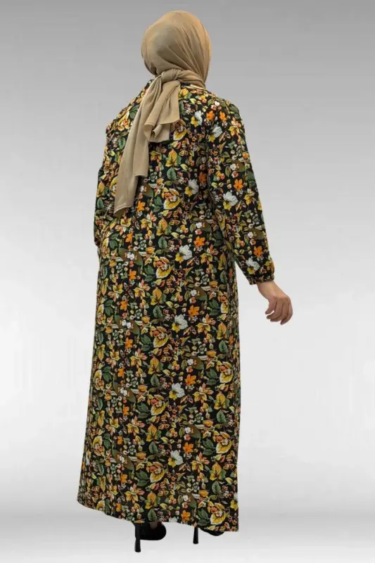 62007 Katta o'lchamli yenglari rezinali ko'ylak - Naqshli qora - 1