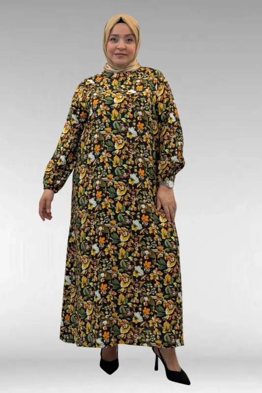 62007 Katta o'lchamli yenglari rezinali ko'ylak - Naqshli qora - 2