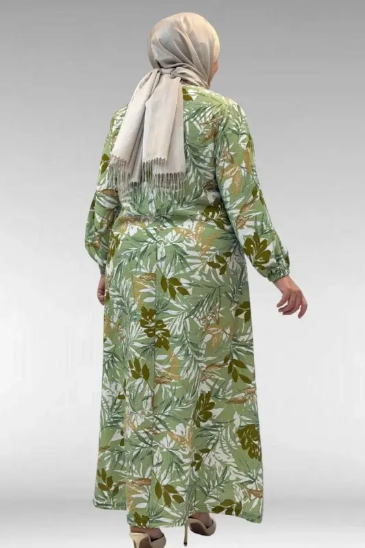 62007 Katta o'lchamli yenglari rezinali ko'ylak - Naqshli xaki - 2