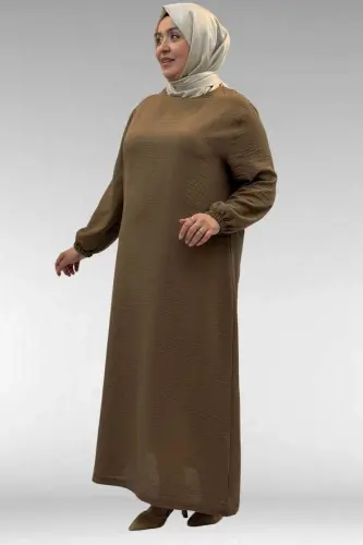 62007 Plus Size Elastic Sleeve Dress - Mink - 1