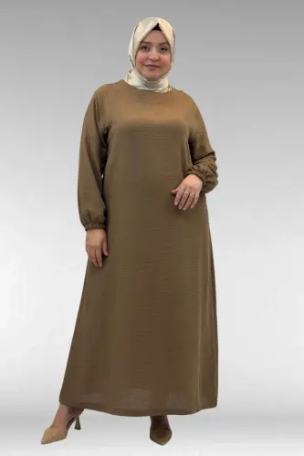 62007 Plus Size Elastic Sleeve Dress - Mink - 3