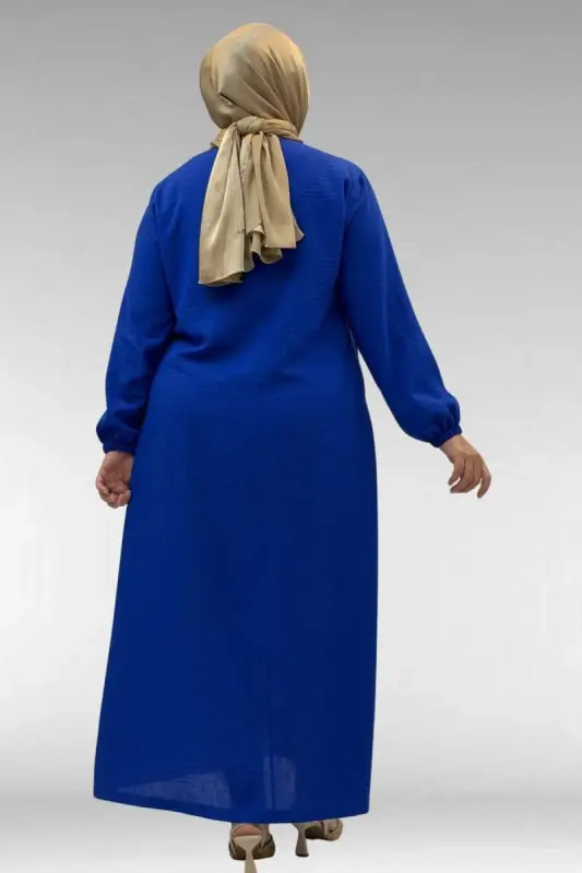 62007 Plus Size Elastic Sleeve Dress - Royal Blue - 2