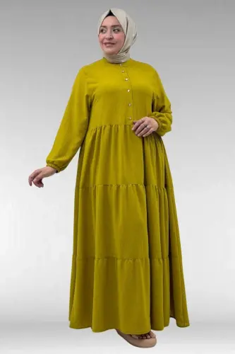 62008 Katta o‘lchamli, yarim patli, tik yoqali ko‘ylak - Moyli yashil - BÜYÜKBEDENIZ (1)