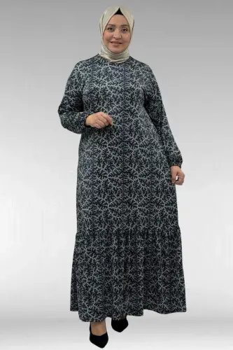 62013 Katta O‘lchamli Etagi Burmali Naqshli Mikro Ko‘ylak - Qora Shox Naqshli - 1