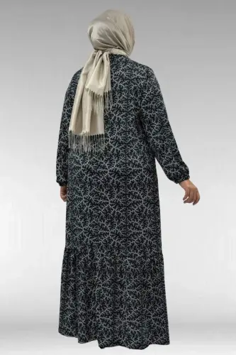 62013 Katta O‘lchamli Etagi Burmali Naqshli Mikro Ko‘ylak - Qora Shox Naqshli - BÜYÜKBEDENIZ (1)