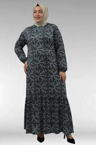62013 Plus Size Ruffled Patterned Micro Dress - Black Branch Pattern - 3