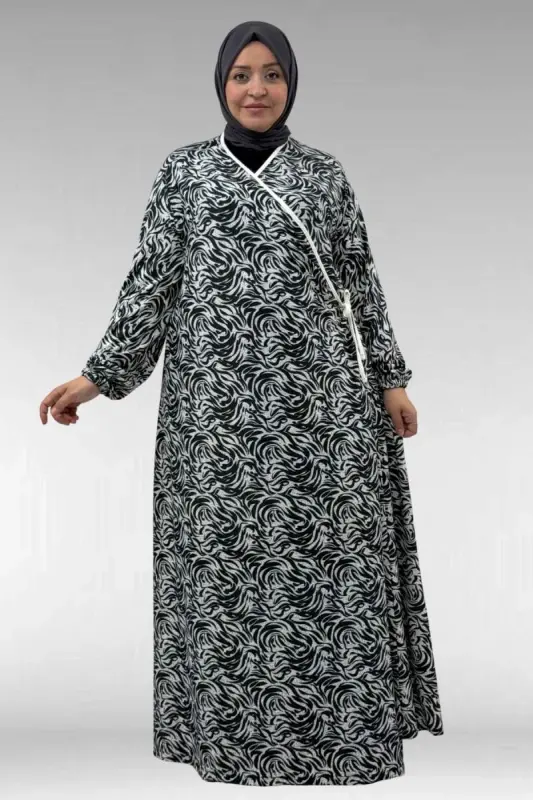 62014 Büyük Beden Desenli Namaz Elbisesi - Siyah Desenli - 2