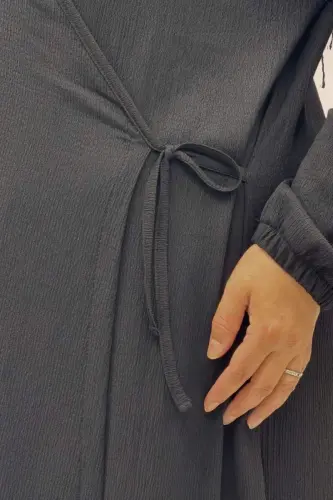 62018 Plus Size Tied Crinkle Prayer Dress - Black - BÜYÜKBEDENIZ (1)