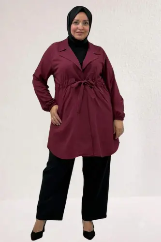 63018 Büyük Beden Bağlamalı Nora Ceket - Bordo - BÜYÜKBEDENIZ (1)