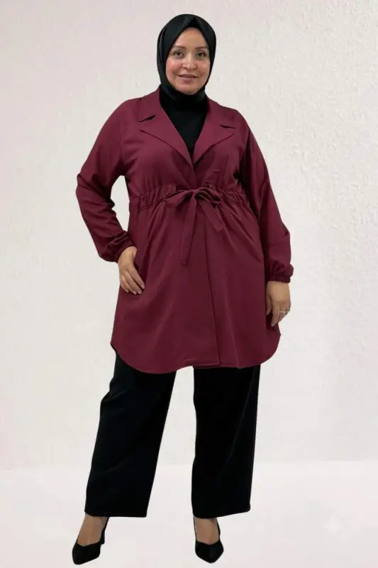 63018 Kattə Razmer Bog‘lanadigan Nora Kurtka - Bordo - 2