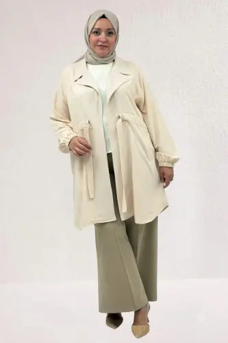 63018 Plus Size Tie-Up Nora Jacket - Beige - 1