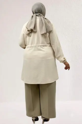63018 Plus Size Tie-Up Nora Jacket - Beige - 3