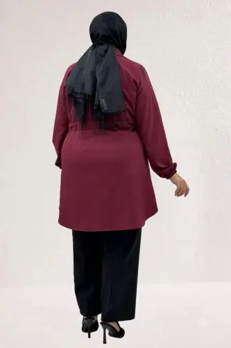 63018 Plus Size Tie-Up Nora Jacket - Burgundy - 3