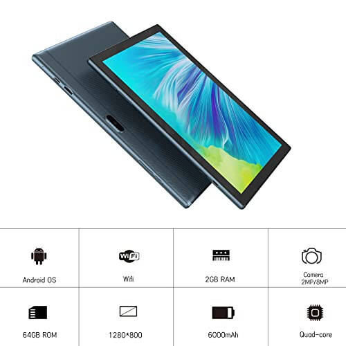 64 GB 10 İnç Tablet, Android 11 Tabletler, 6000 mAh Pil Dört Çekirdekli HD Dokunmatik Ekran Tablet Bilgisayar, WiFi BT Google Play Tabletler ile. (Mavi) - 7