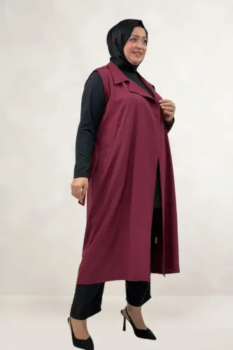 64001 Büyük Beden Mostralı Nora Yelek - Bordo - BÜYÜKBEDENIZ (1)