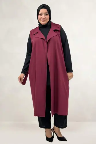 64001 Büyük Beden Mostralı Nora Yelek - Bordo - 1