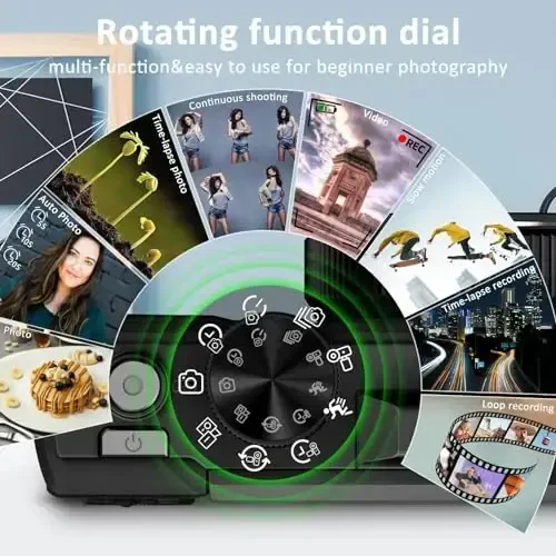 64MP цифровая камера для фото и видео: 4K Vlogging камера для YouTube с 3'' откидным экраном и картой TF 32GB, 16-кратный цифровой зум, цифровая камера для подарка (черный) - 5