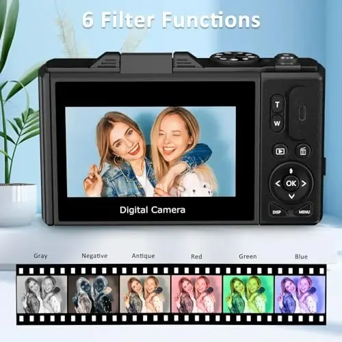64MP Fotosurat va video uchun raqamli kamera: YouTube uchun 4K Vlogging kamerasi 3 dyuymli buriladigan ekran va 32GB TF karta, sovg'a uchun 16X raqamli zumli raqamli kamera (qora) - 6