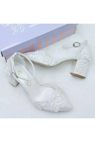 6.5 Cm Heeled Lace Design Comfortable Stiletto Bridal Shoes Aslı Acar - 3