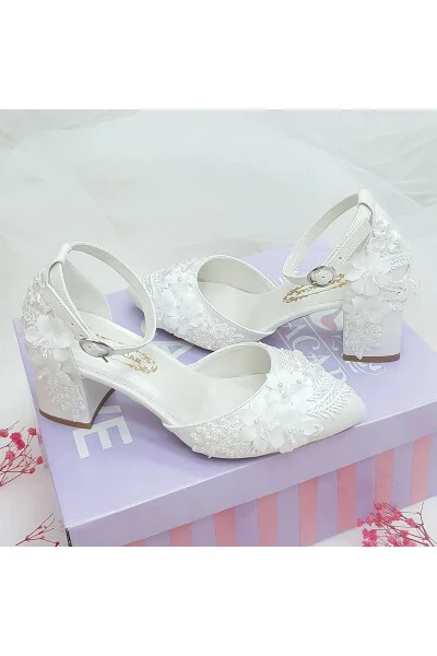 6.5 Cm Heeled Lace Design Comfortable Stiletto Bridal Shoes Aslı Acar - ASLIACAR (1)