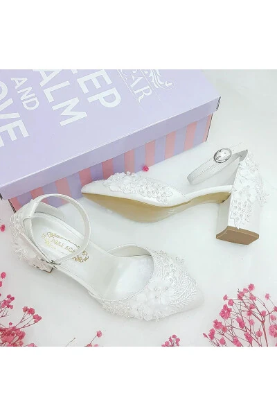 6.5 Cm Heeled Lace Design Comfortable Stiletto Bridal Shoes Aslı Acar - 5