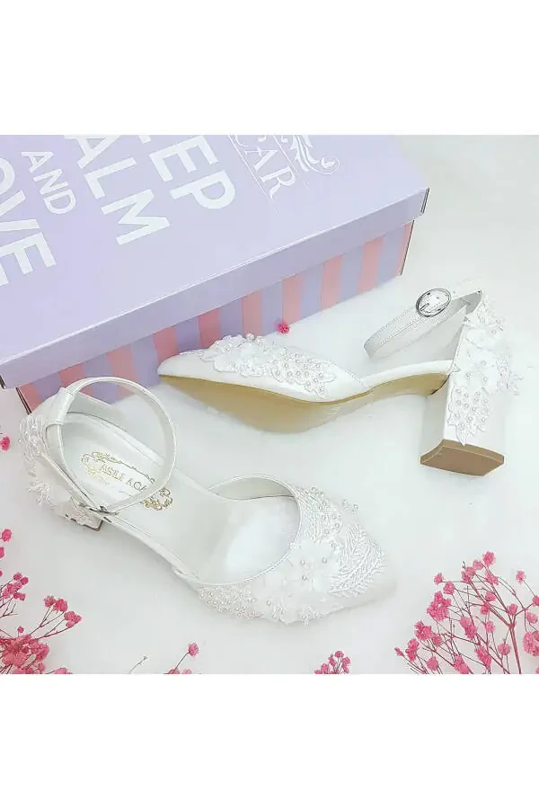 6.5 Cm Heeled Lace Design Comfortable Stiletto Bridal Shoes Aslı Acar - 5