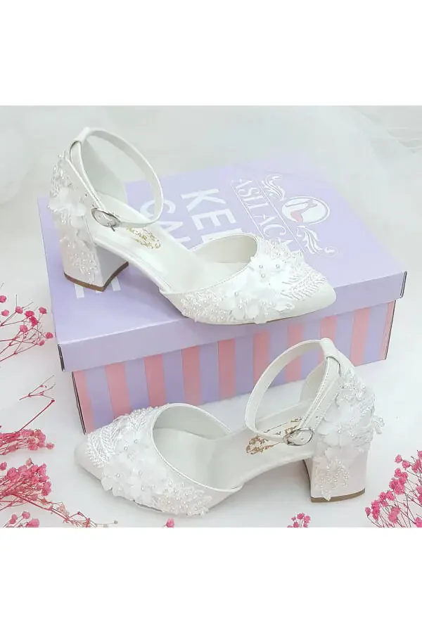 6.5 Cm Heeled Lace Design Comfortable Stiletto Bridal Shoes Aslı Acar - 6