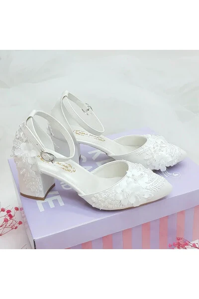 6,5 Cm Topuklu Dantel Tasarım Az Eğimli Rahat Stiletto Gelin Ayakkabısı Aslı Acar - 4