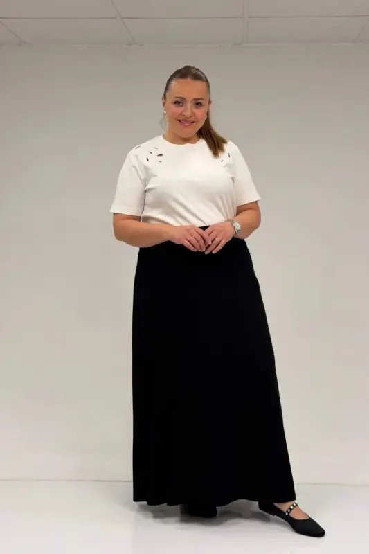 65001 Büyük Beden Basic Penye Etek - Siyah - 1