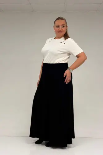 65001 Büyük Beden Basic Penye Etek - Siyah - BÜYÜKBEDENIZ (1)