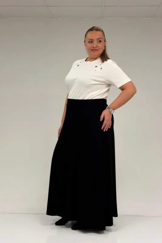 65001 Büyük Beden Basic Penye Etek - Siyah - 2