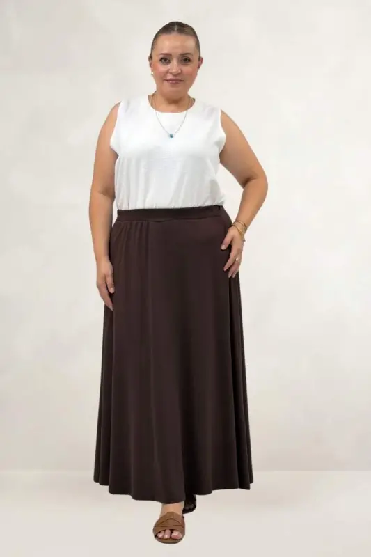 65003 Юбка из модала большого размера на резинке - Коричневая - BÜYÜKBEDENIZ