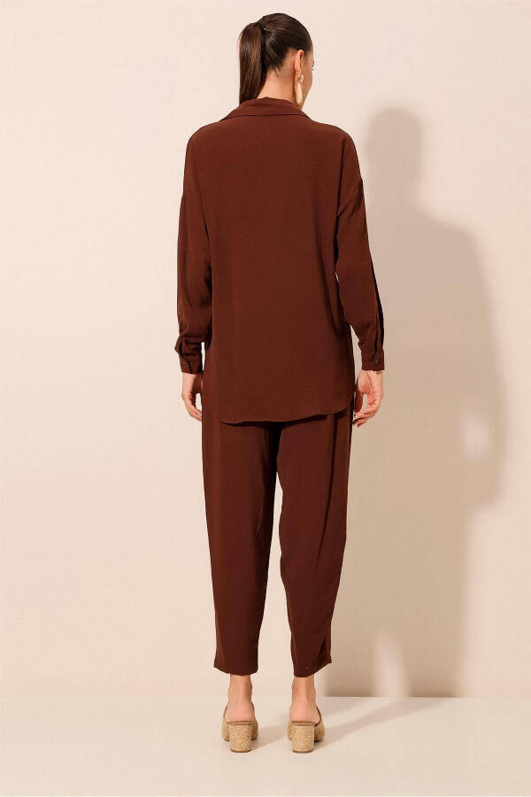 6593 Haddan Ziyo'd O'lchamli Ikki Qismli Kostyum - Jigarrang - 6