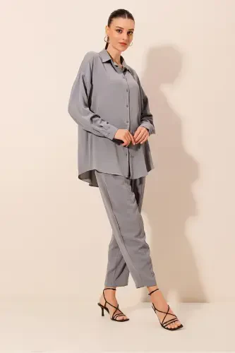 6593 Oversize Ikki kishilik kostyum - Kulrang-KULRANG - 3