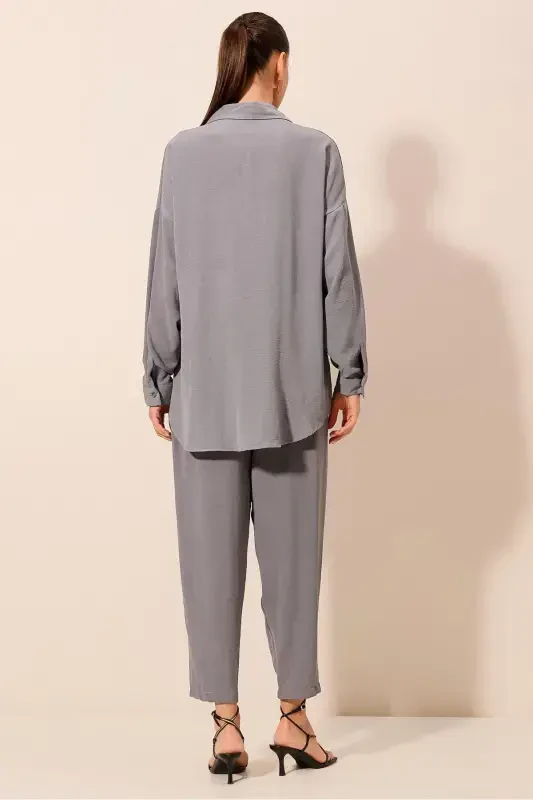 6593 Oversize Ikki kishilik kostyum - Kulrang-KULRANG - 6