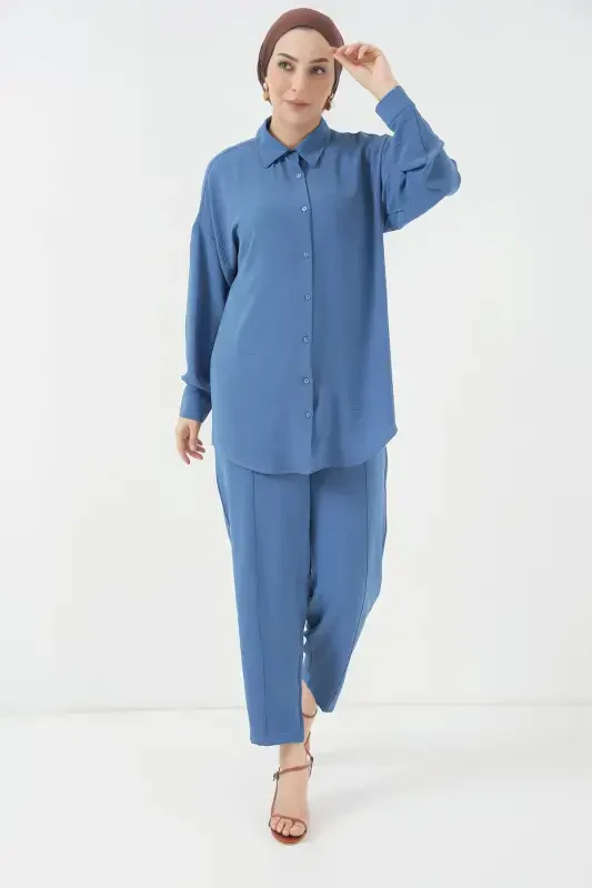 6593 Oversize Ikki Kisim Kostyum - Indigo-INDIGO - MODAZONE
