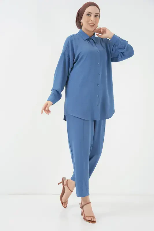 6593 Oversize Ikki Kisim Kostyum - Indigo-INDIGO - 2