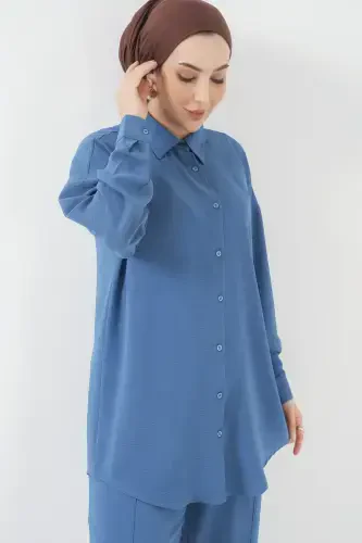 6593 Oversize Ikki Kisim Kostyum - Indigo-INDIGO - 5