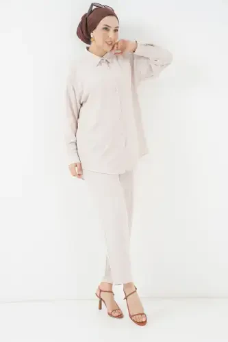 6593 Oversize Ikki Kisim Kostyumi - Krem-KREM - BIGDART (1)