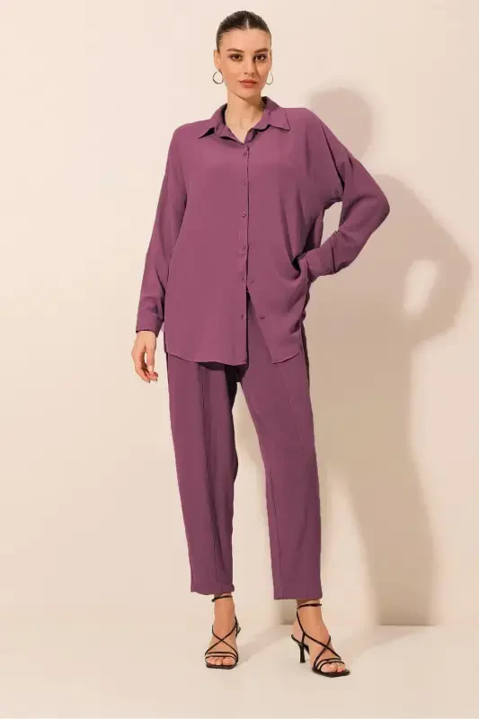 6593 Oversize Ikki qismli kostyum - To'q binafsha-TO'Q BİNAFSHA - MODAZONE