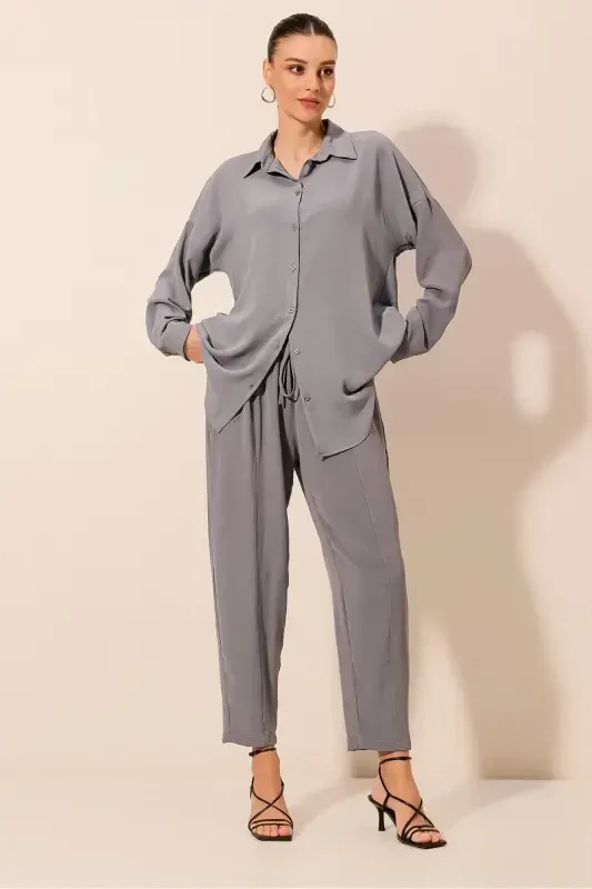 6593 Oversize Two Piece Set - Gray-GRAY - 4