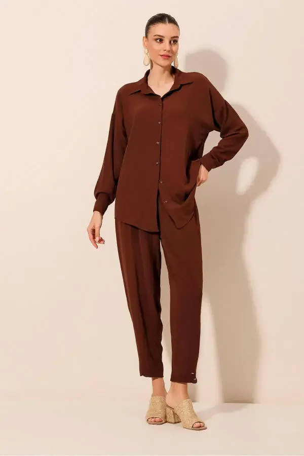 6593 Oversize Two-Piece Suit - Brown - 3
