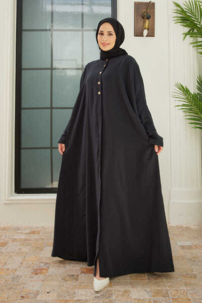 6618-Modal Decorative Button Abaya Black - 1