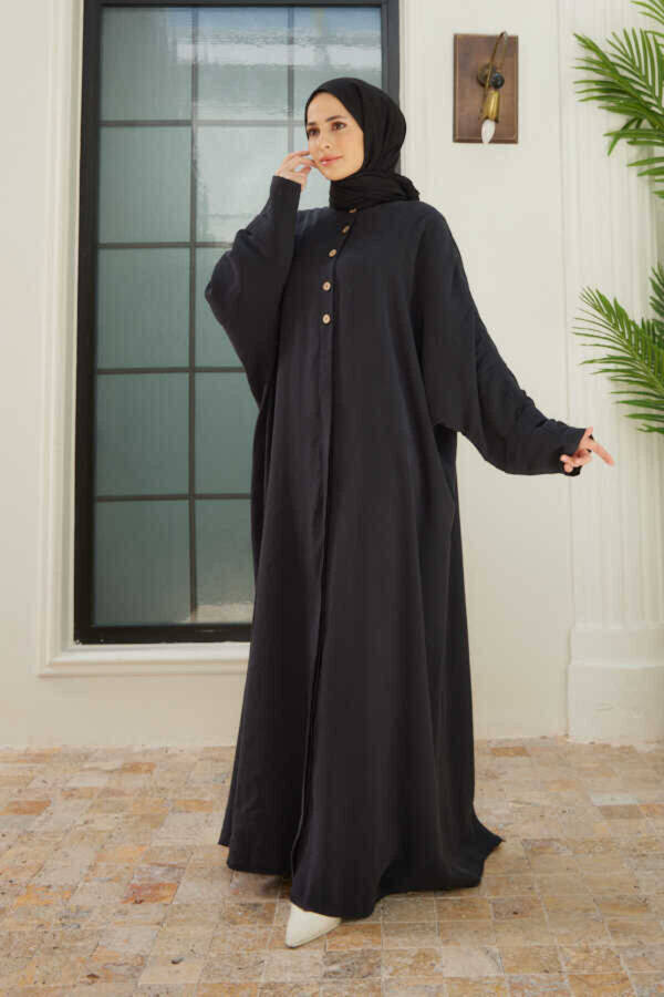 6618-Modal Decorative Button Abaya Black - 2