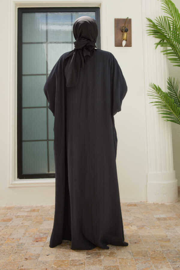 6618-Modal Decorative Button Abaya Black - 5