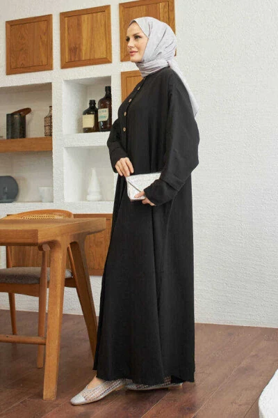 6618-Modal Süs Düğmeli Abaya Siyah - Neways (1)