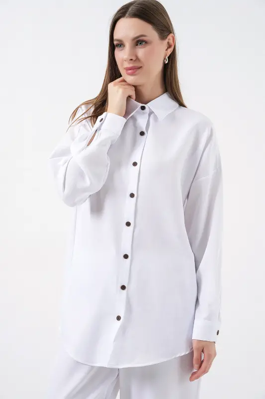 6622 Keten İkili Takım - Beyaz-BEYAZ - 2