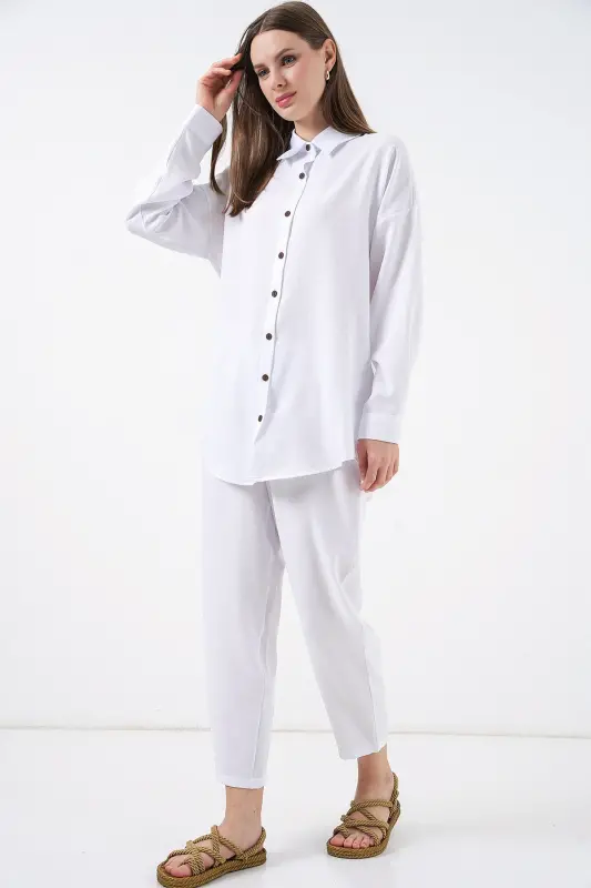 6622 Keten İkili Takım - Beyaz-BEYAZ - 5